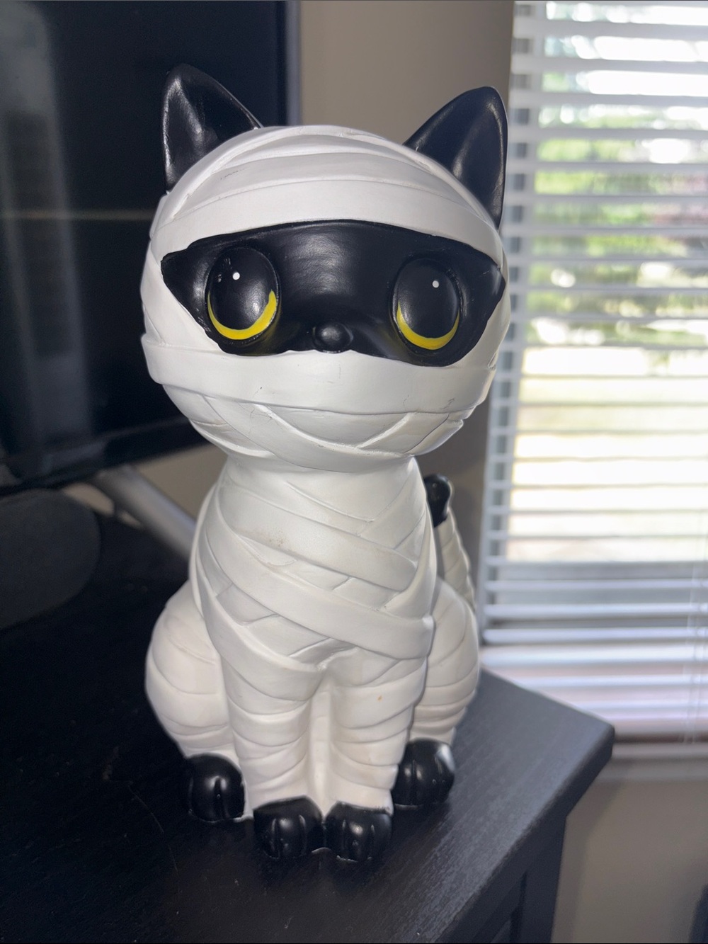 White & Black Mummy Cat Figurine - Decorative Pet Collectible